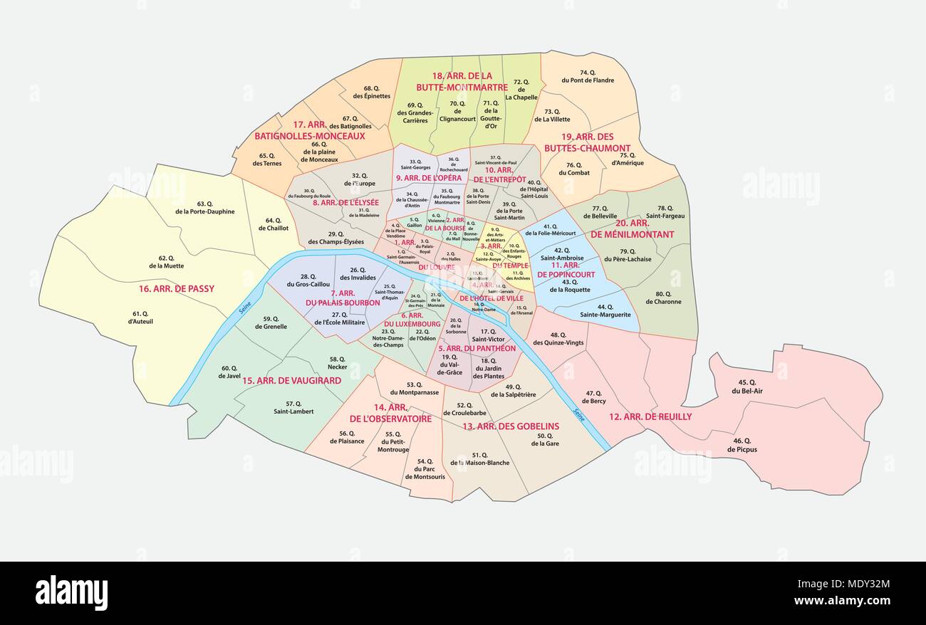 Paris administrative und politische Vektorkarte Stock Vektor