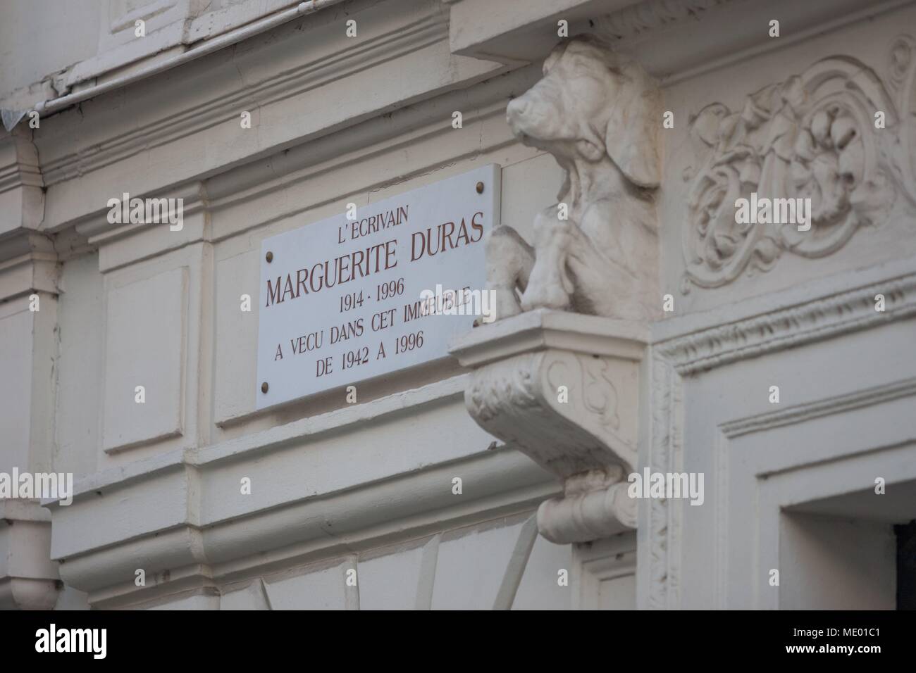 Paris, 5 rue Saint Benoit, Gebäude, in dem Marguerite Duras lebte, Stockfoto