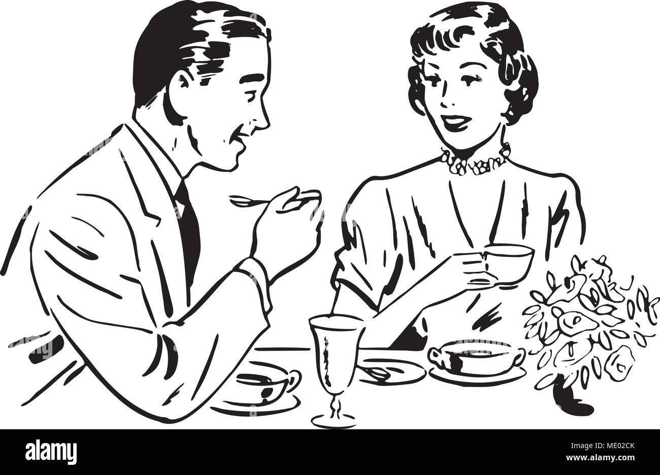 Paar Esszimmer Retro Clipart Illustration Stock Vektorgrafik Alamy