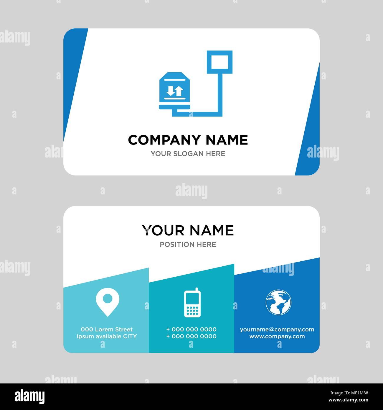 Gewicht der Lieferung Paket auf einer Skala business card design Vorlage, die Sie für Ihre Firma, modernen, kreativen und sauber Personalausweis Vektor Illustr Stock Vektor