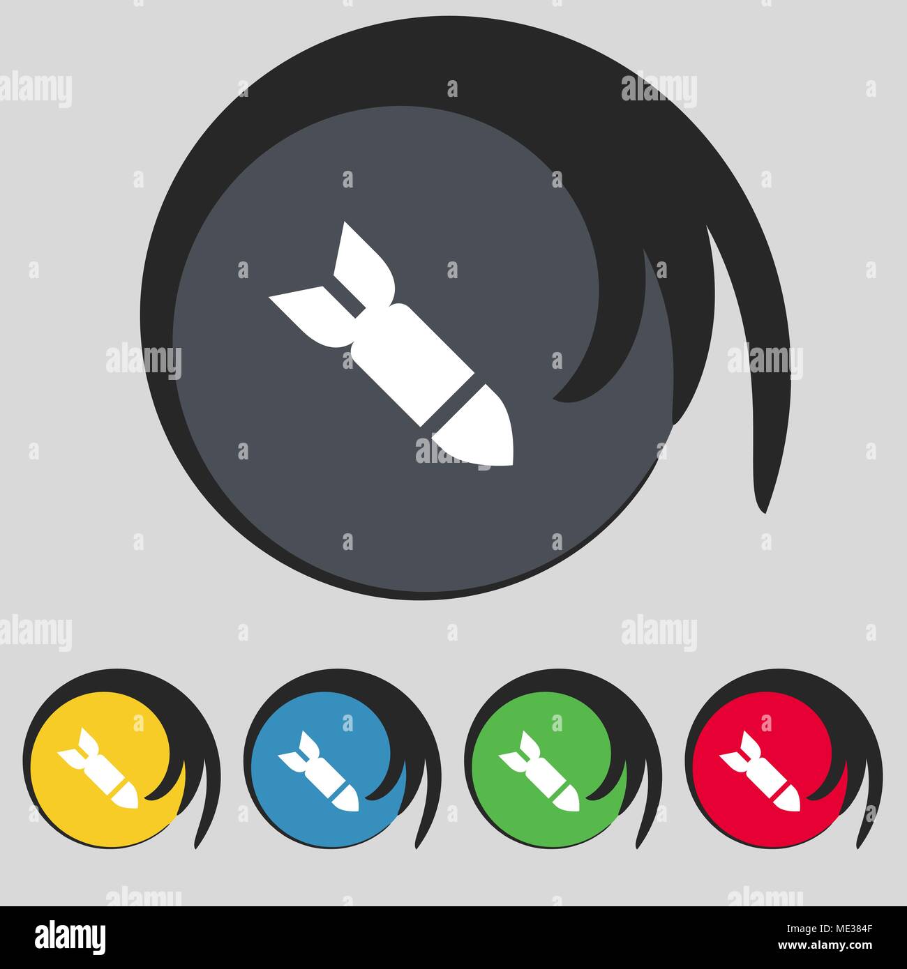 Rakete Rakete Waffensymbol unterzeichnen. Symbol auf fünf farbigen Tasten. Vector Illustration Stock Vektor