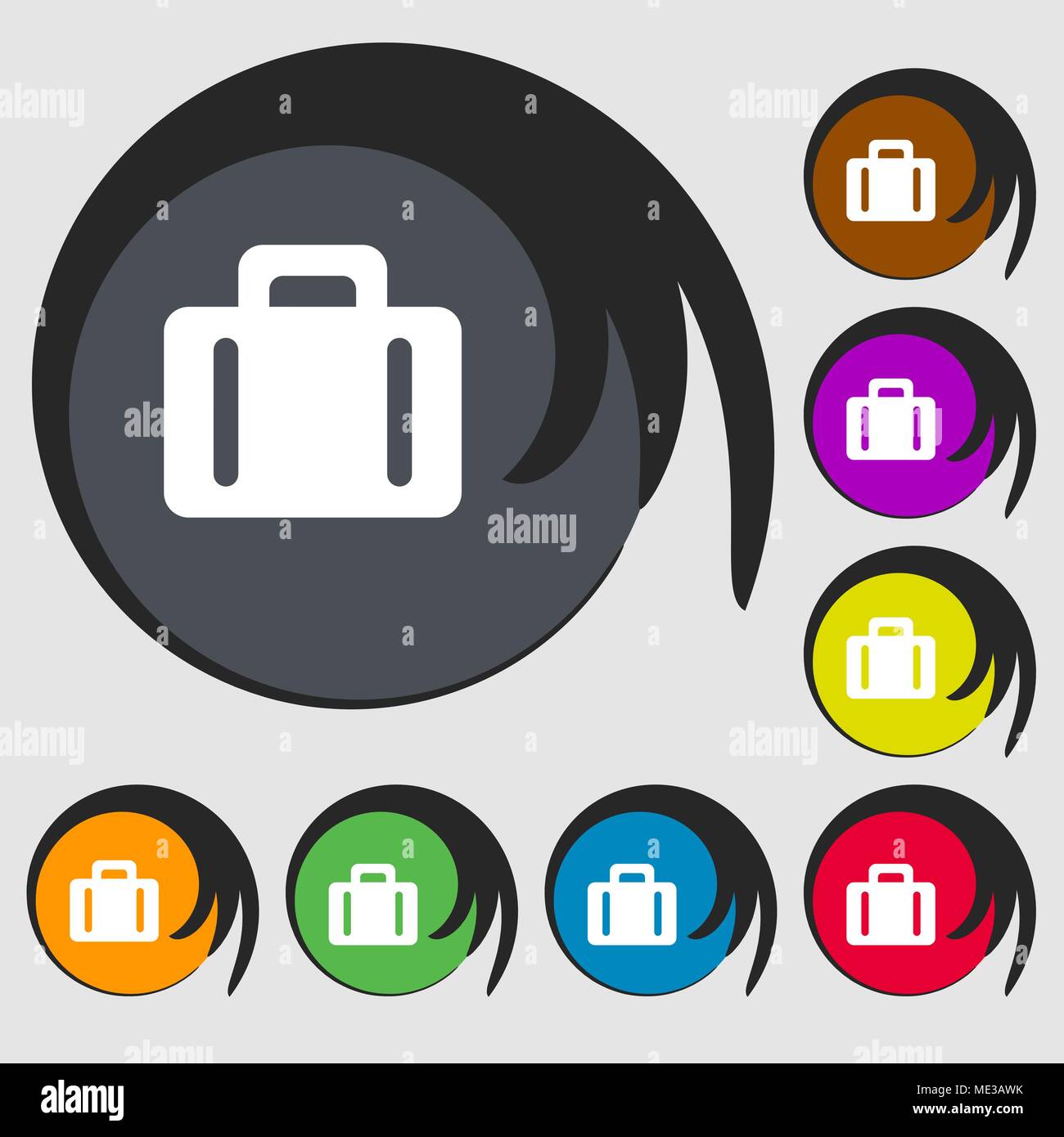 Koffer Symbol unterzeichnen. Symbol auf acht farbigen Tasten. Vector Illustration Stock Vektor