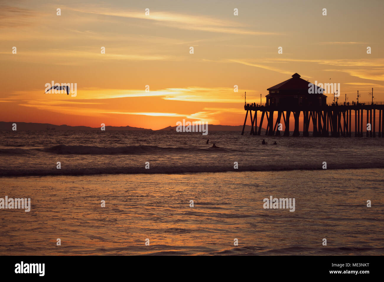 Huntington Beach Pier Sonnenuntergang Stockfoto