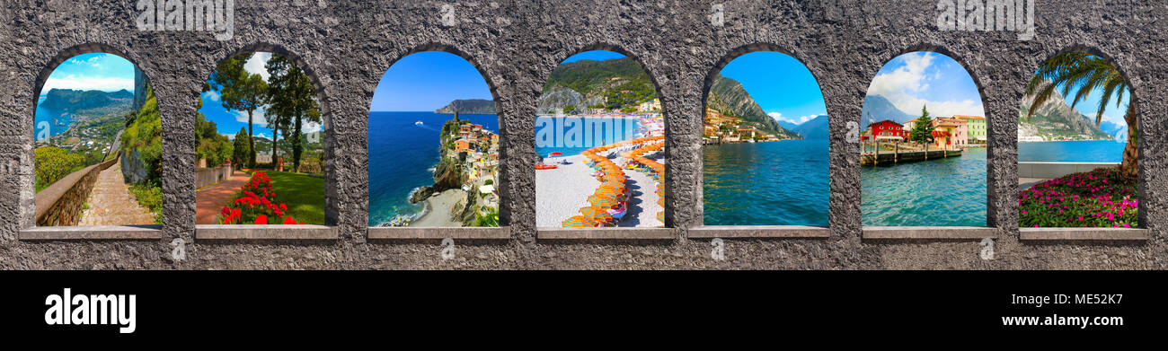 Capri, schönen und berühmten Insel im Mittelmeer Küste, Neapel. Italien. Collage Stockfoto