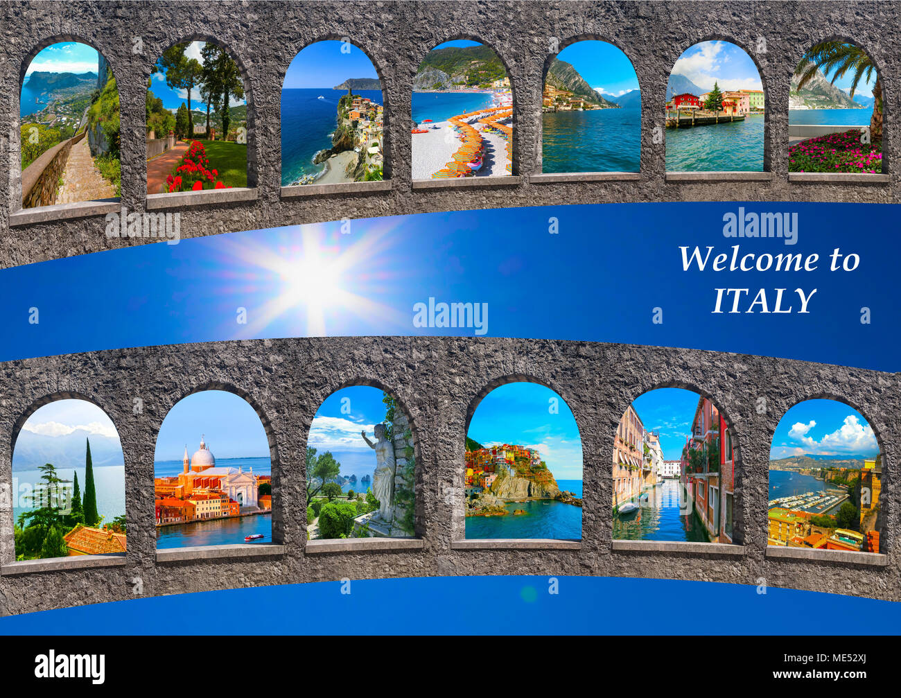 Collage aus meinen oder Thema Bilder von italienischen Reisezielen. Stockfoto