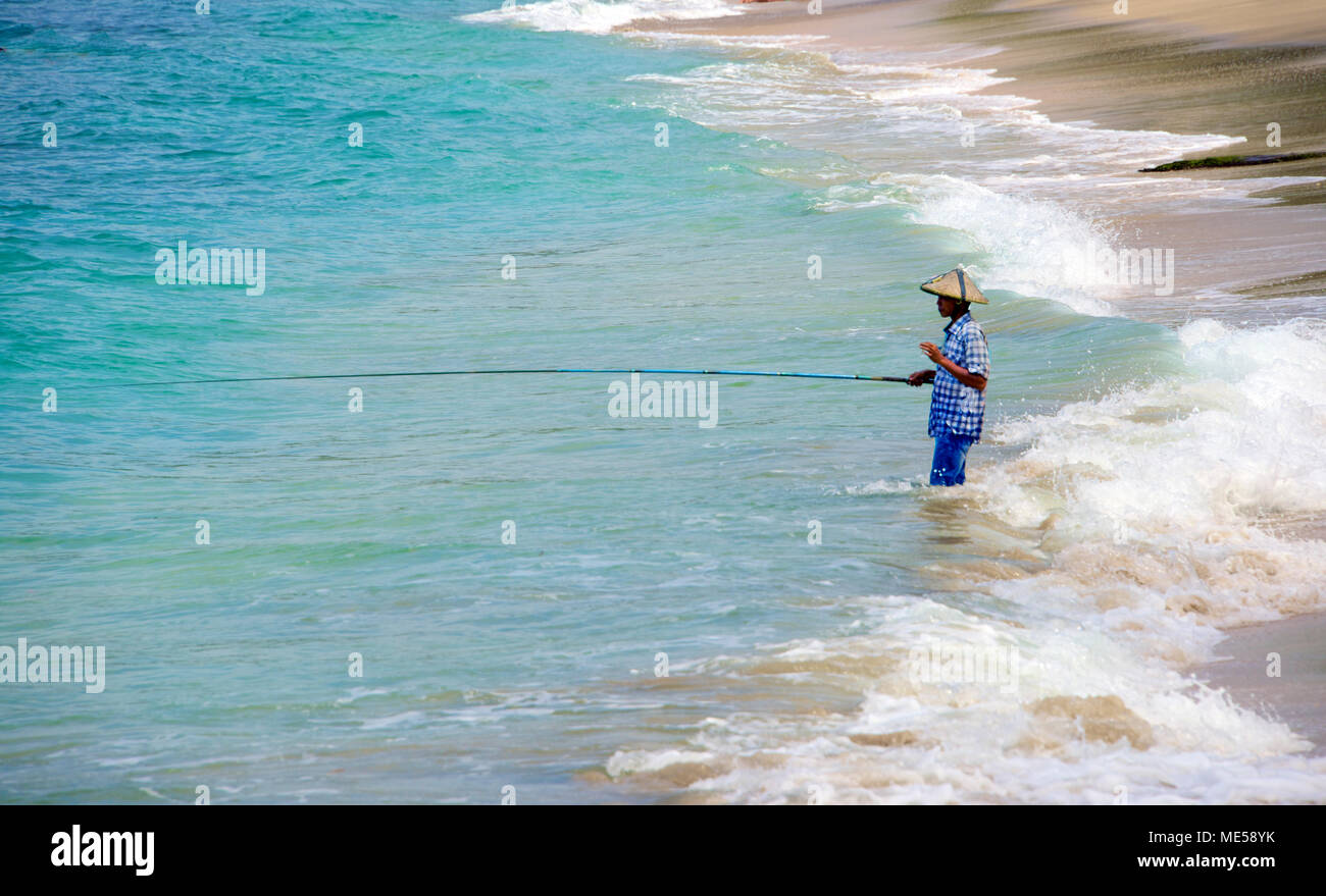Fischer Rute angeln Senggigi Beach Lombok Indonesien Stockfoto