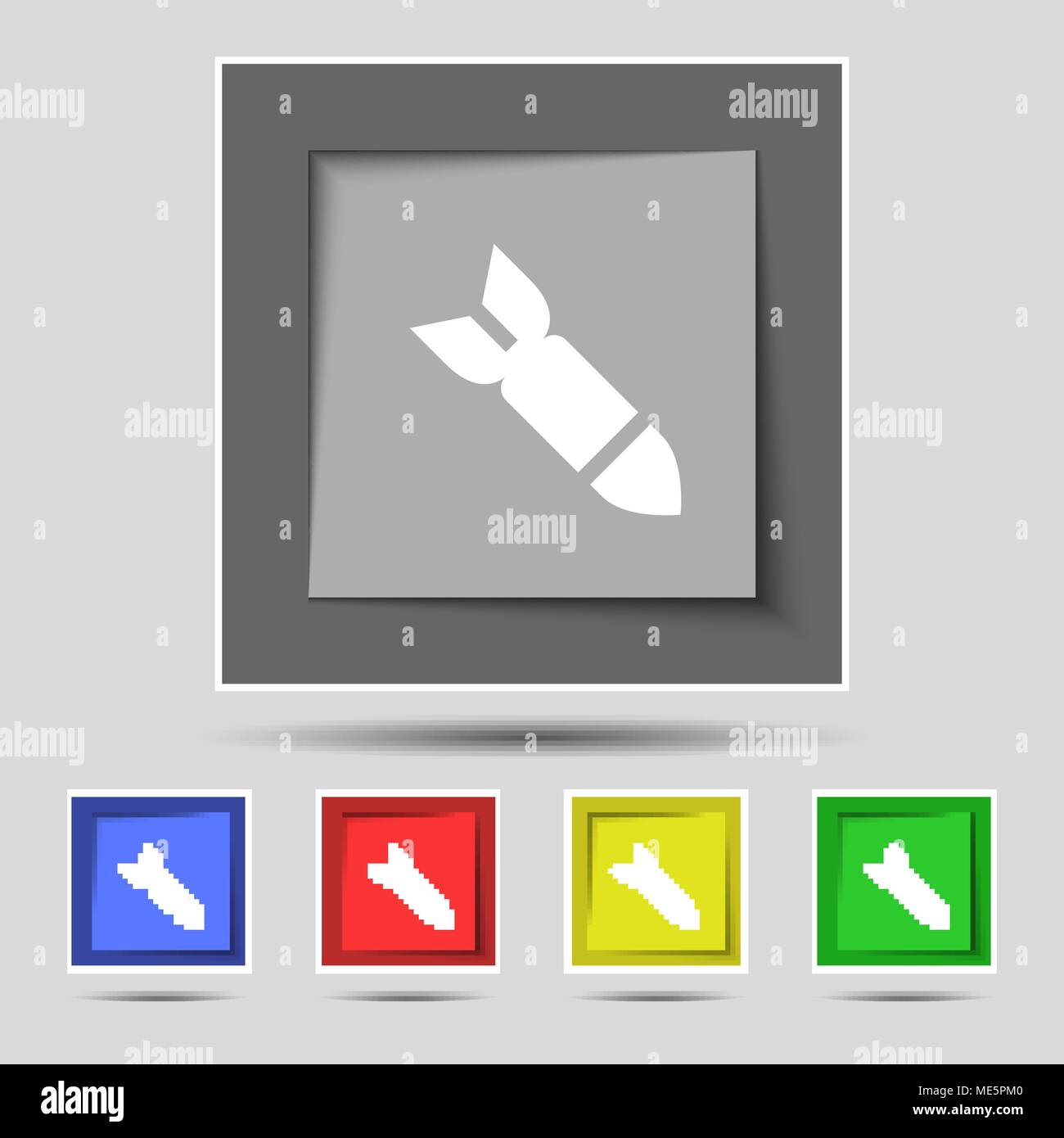 Rakete Rakete Waffensymbol auf die ursprünglichen fünf farbigen Tasten. Vector Illustration Stock Vektor
