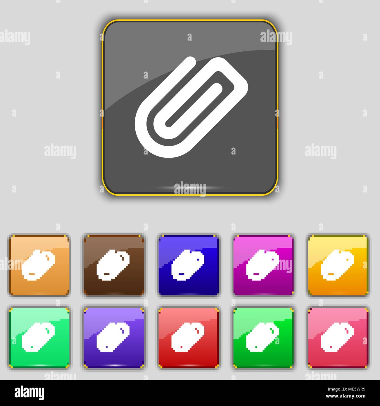 Büroklammer unterzeichnen. Set mit 11 farbigen Buttons für Ihre Website. Vector Illustration Stock Vektor