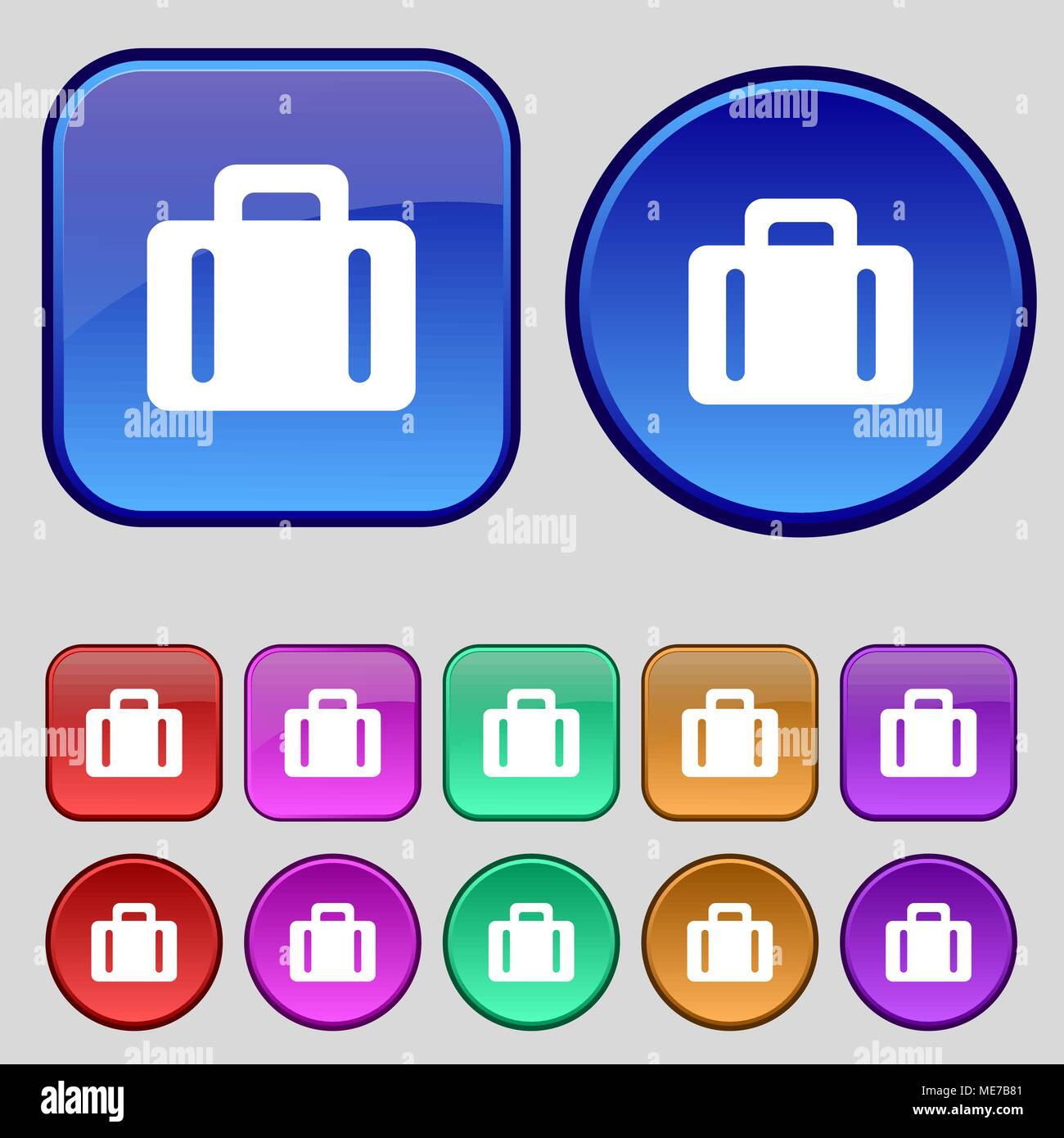 Koffer Symbol unterzeichnen. Ein Set von 12 Vintage Buttons für Ihre Konstruktion. Vector Illustration Stock Vektor