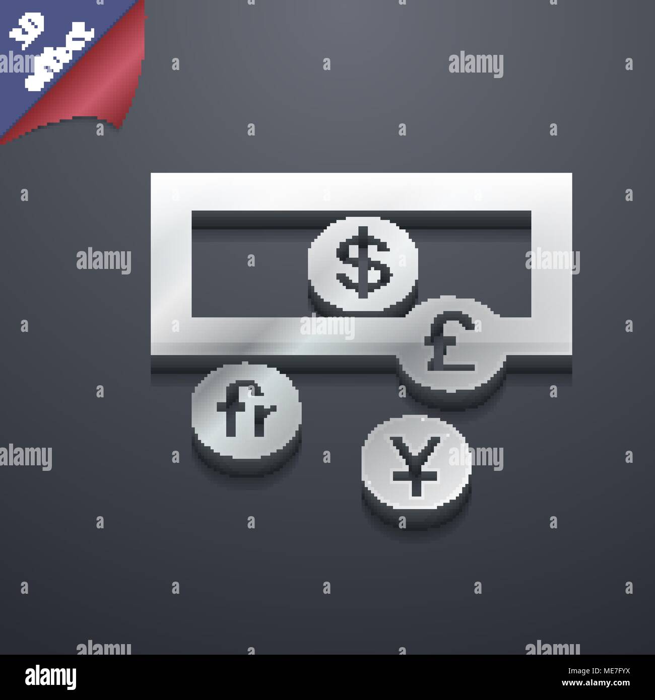 Währungen der Welt Symbol. 3D-Stil. Schickes, modernes Design mit Platz für Ihren Text Vector Illustration Stock Vektor