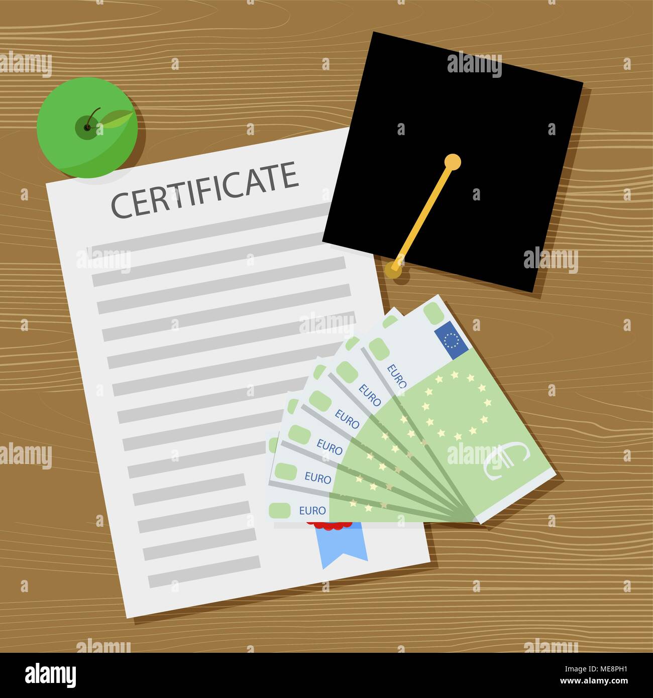 Europäisches Graduiertenkolleg. Finanzen euro für Studie. Vektor Graduierung und lernen Abbildung: Stock Vektor