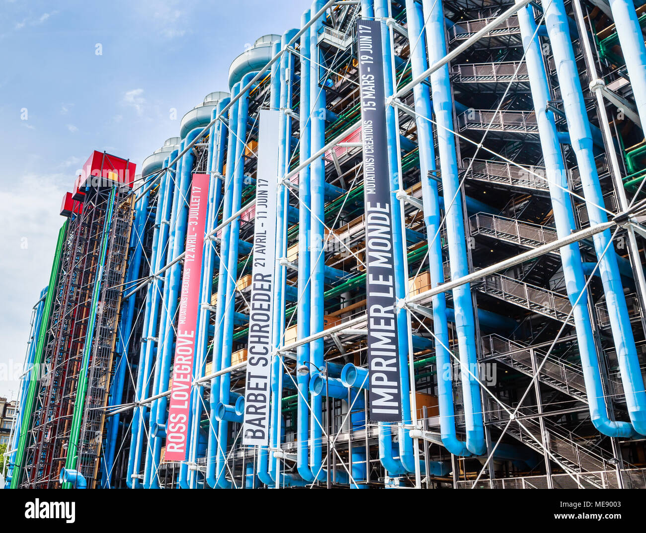 Detail der Moderne High-Tech-Architektur des Centre Georges Pompidou, mit bunte Rohre. Paris. Frankreich Stockfoto