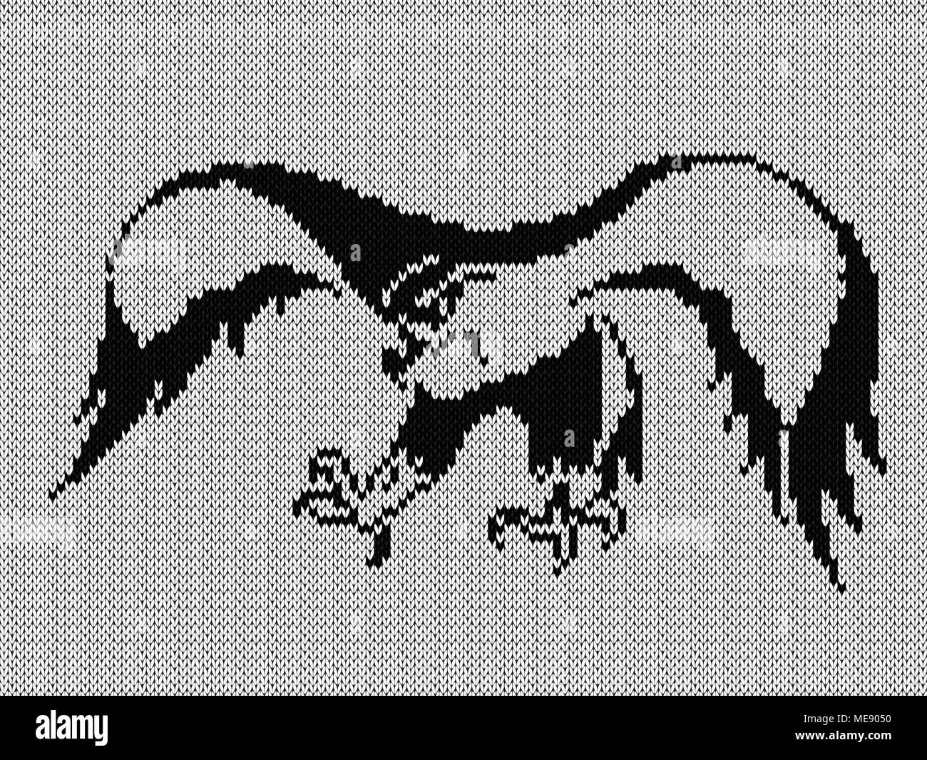 Fliegender Adler, schwarze und weiße Stricken vector Pattern als Stoff Textur Stock Vektor