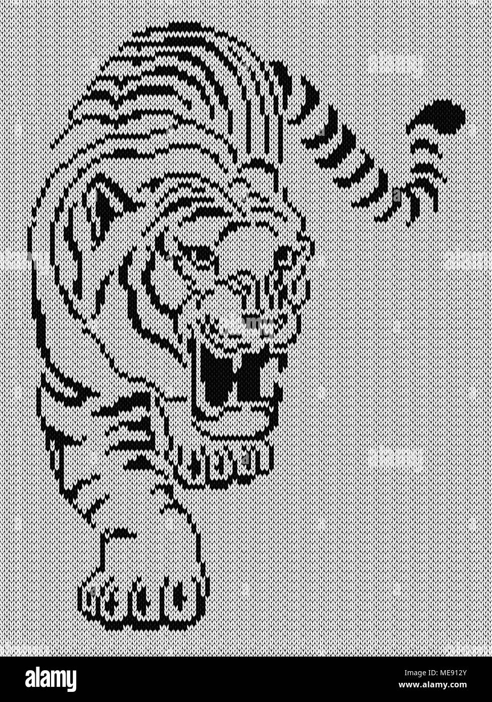 Aggressive verdeckten großen Tiger auf der Jagd, Stricken vector Pattern als Stoff Textur Stock Vektor