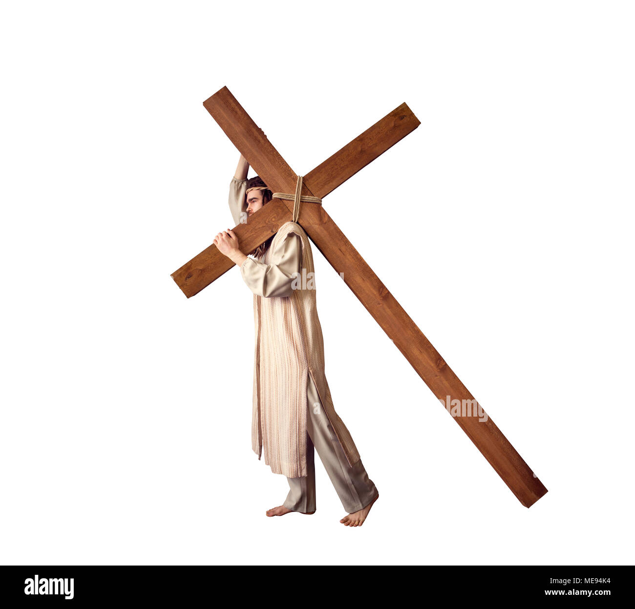 Die Kreuzigung Jesu Christi, Symbol der Liebe Gottes, weisser Hintergrund. Das Christentum Religion, der große Märtyrer Stockfoto