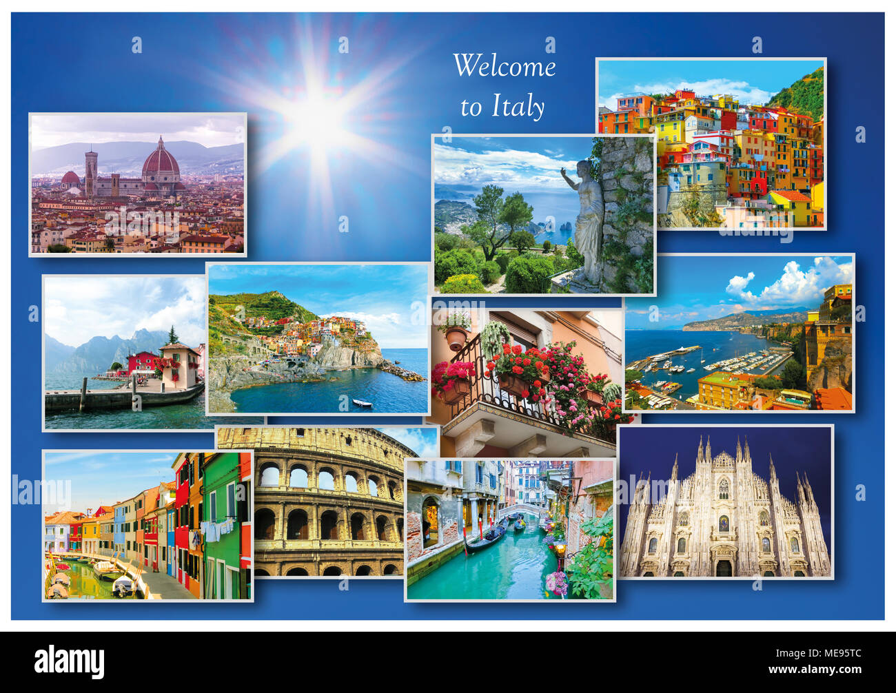 Collage von großen italienischen Reisezielen Stockfoto
