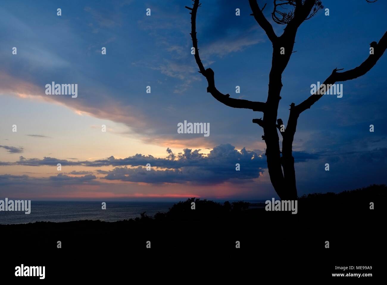 Sonnenuntergang über den Solent an der Südküste von der Isle of Wight, Großbritannien Stockfoto