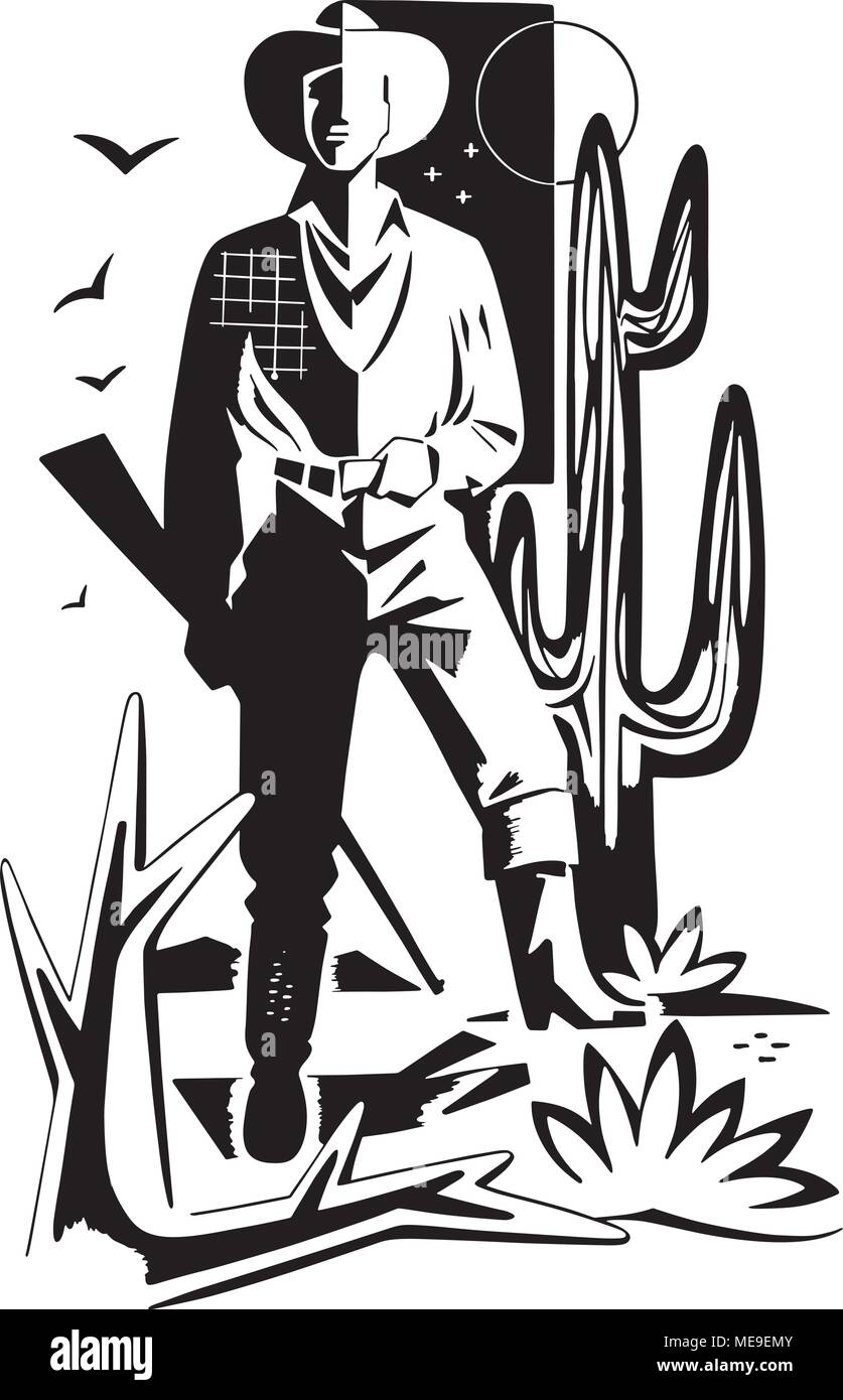 Wüste Cowboy Motif-Retro Clipart Illustration Stock Vektor