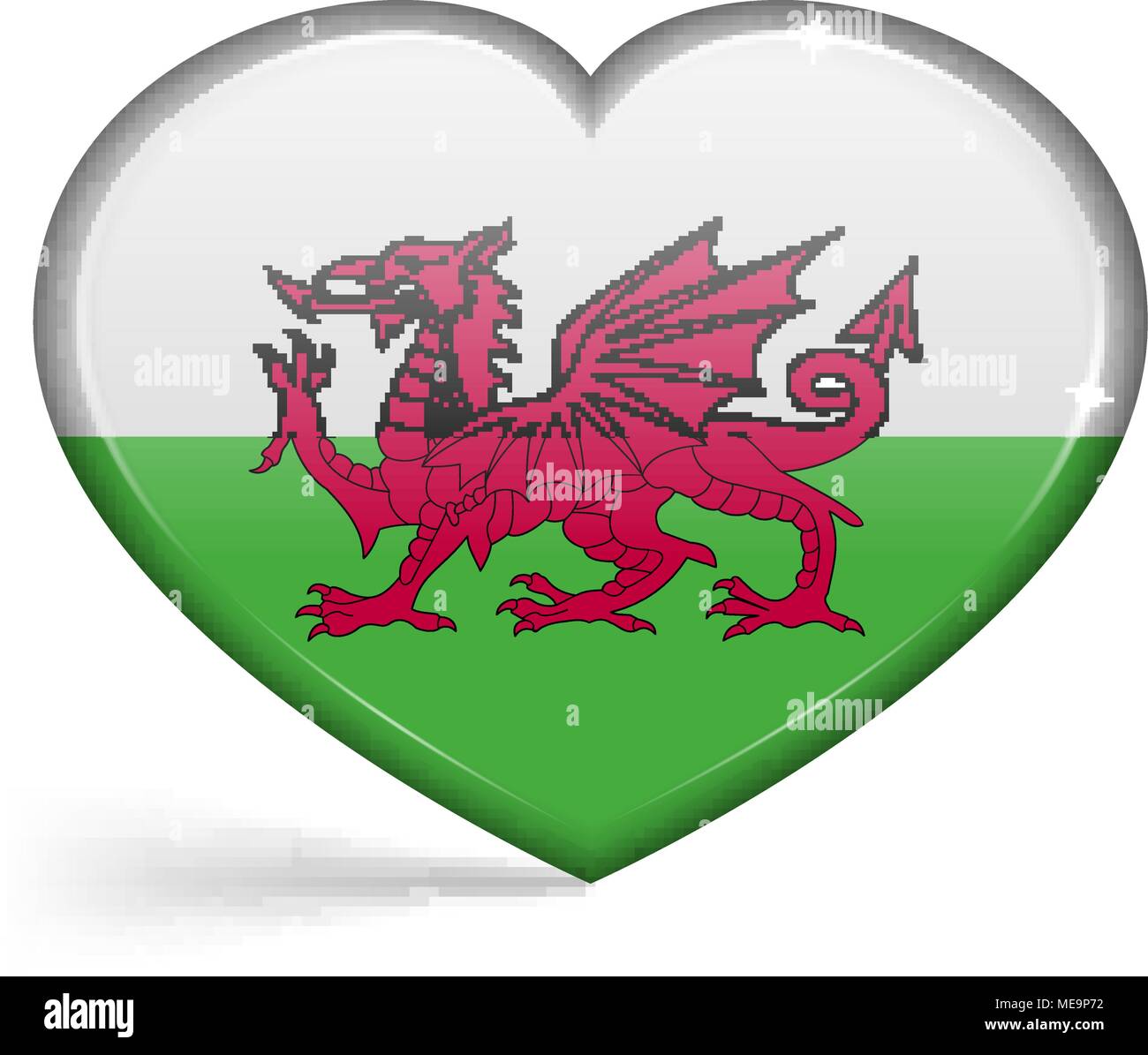 Flagge von Wales in der Form eines Herzens mit Highlights auf den Kanten. Vector Illustration Stock Vektor