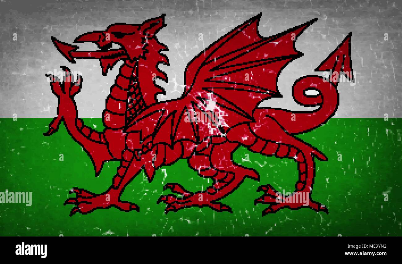 Flagge von Wales mit zerbrochenen Glas Textur. Vector Illustration Stock Vektor