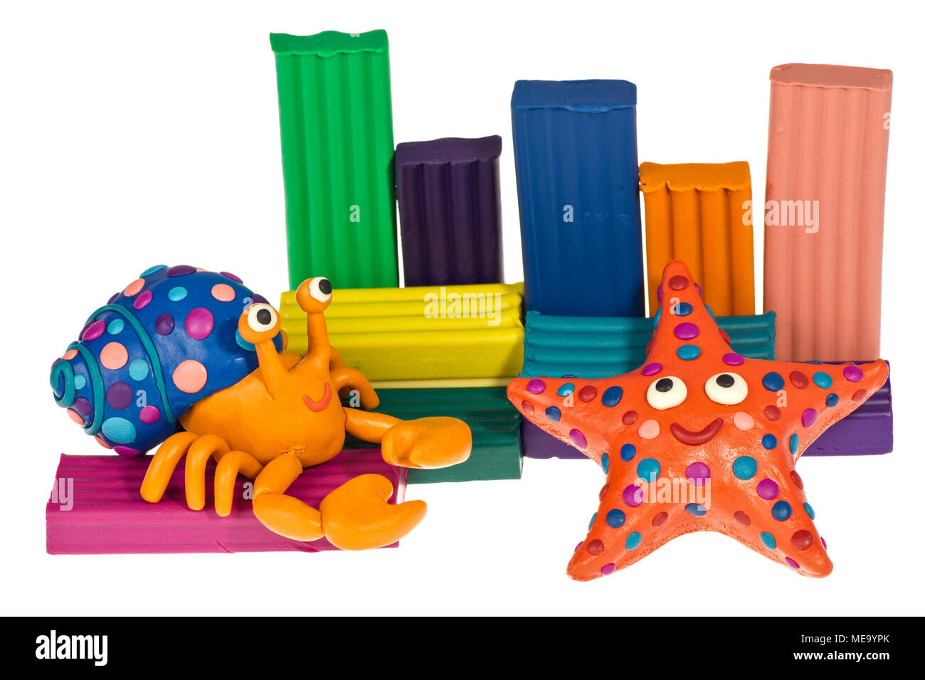 Lustige plastilin Tiere - Einsiedlerkrebs und Sea Star Stockfoto