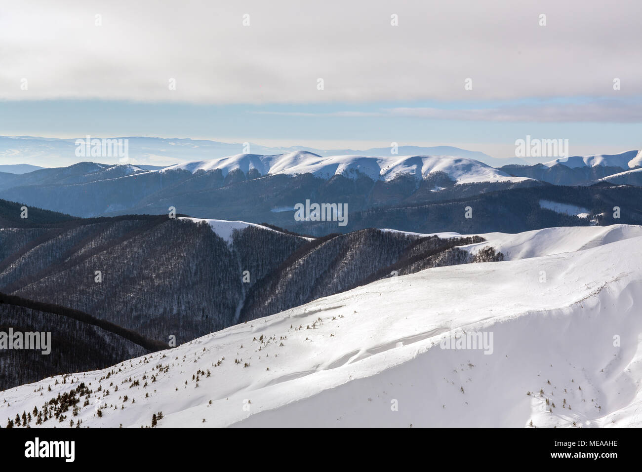 Schöne schneebedeckte Berge in den Karpaten Stockfoto