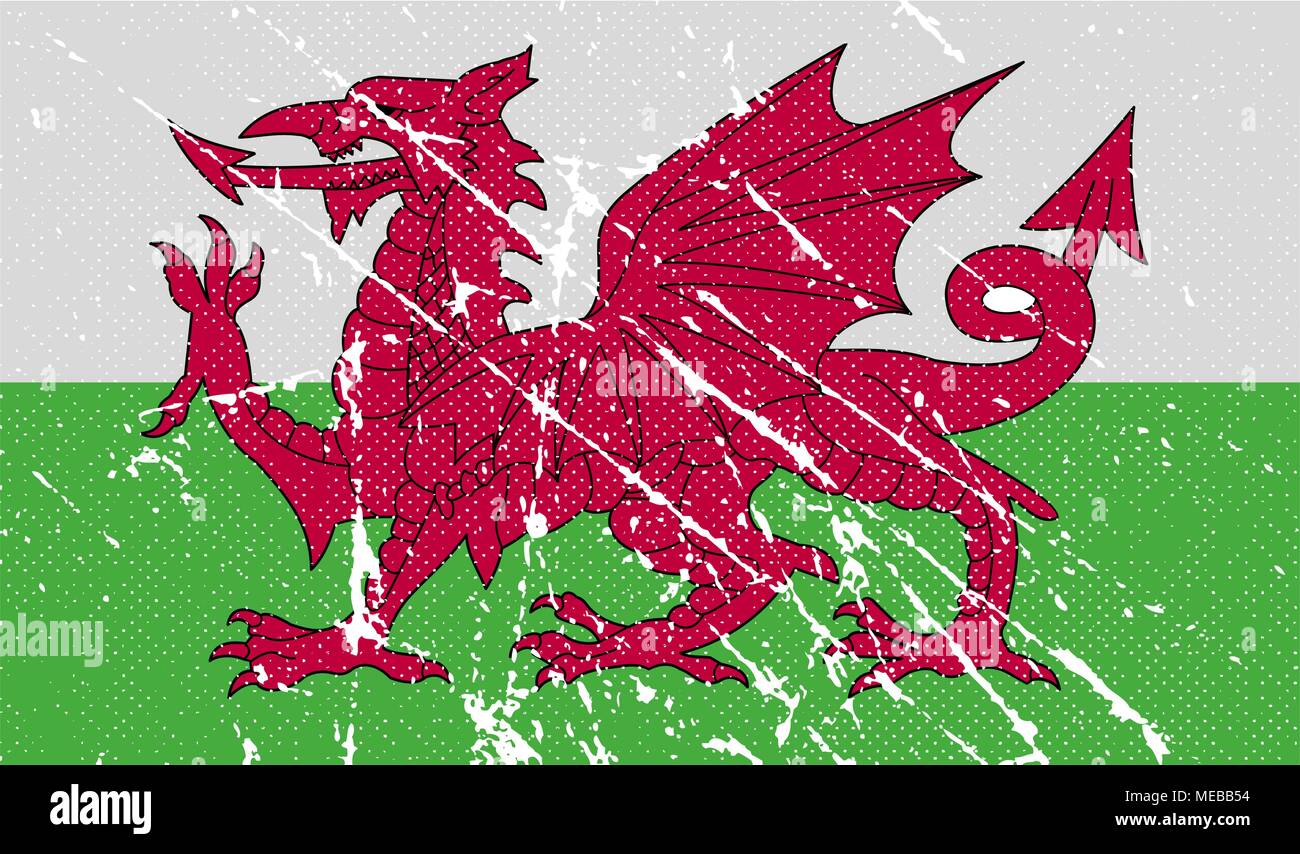 Flagge von Wales mit alten Textur. Vector Illustration Stock Vektor