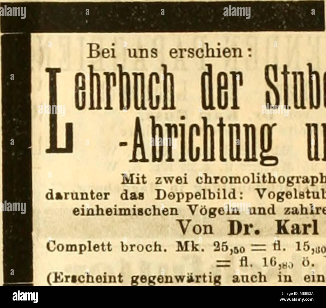 Gefiederte Welt Stslieivoplpleii Mdi Lll Zbclll Ich Mit Zwei Chromolithographischen Abb Darunter Das Doppelbild Vogelstuben Mit Fremdla Nd Und Einheimischen Va Geln Und Zahlreichen Holzschnitten Von Dr Karl Bnss Complett Broch Mk 35 So Fl