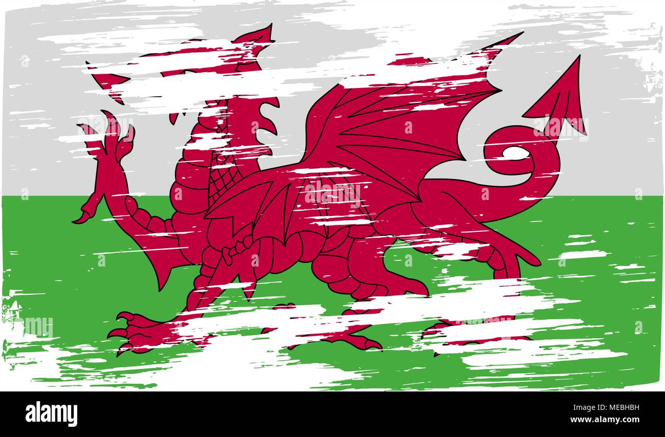Flagge von Wales mit alten Textur. Vector Illustration Stock Vektor