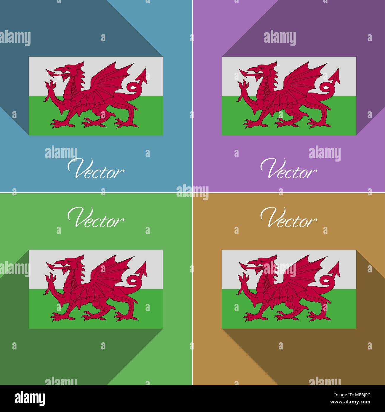 Flagge von Wales. Satz von Farben flachen Bauweise und lange Schatten. Vector Illustration Stock Vektor