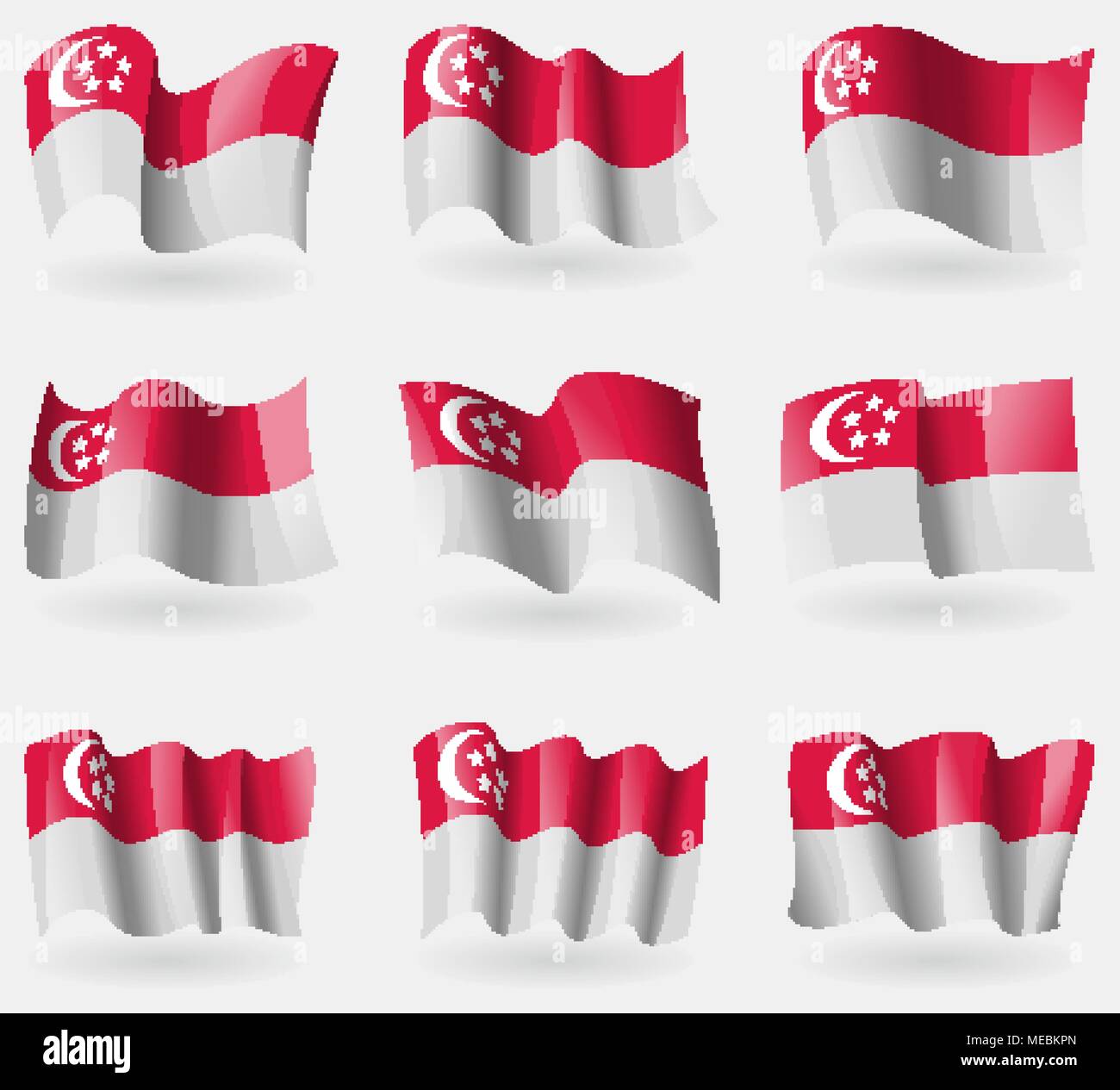 Satz von Singapur Flags in der Luft. Vector Illustration Stock Vektor