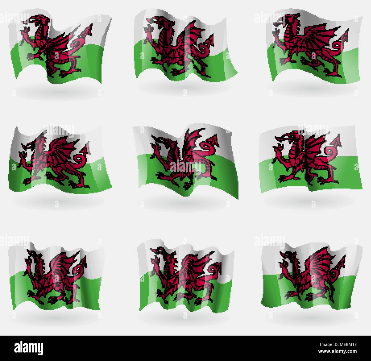 Eingestellt von Wales Fahnen in der Luft. Vector Illustration Stock Vektor