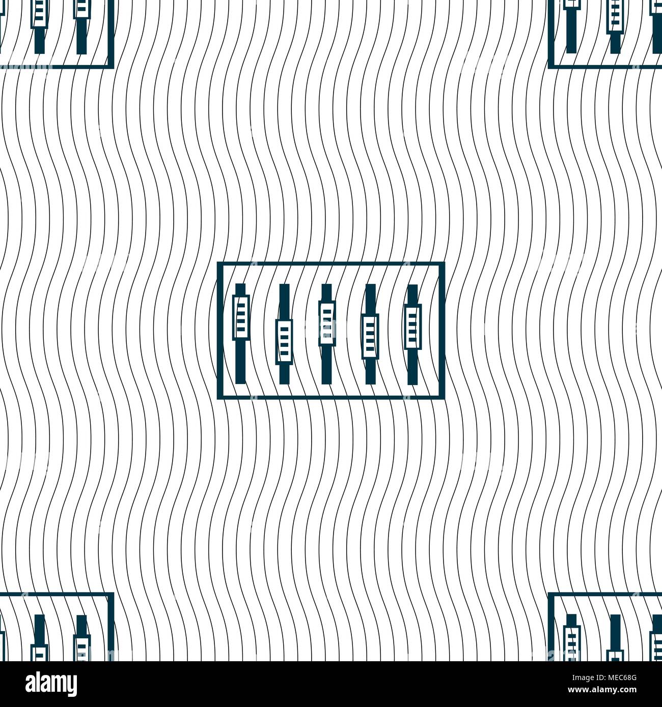 Dj console mix Griffe und Knöpfe, ebene Symbole. Nahtlose Muster mit geometrischen Struktur. Vector Illustration Stock Vektor