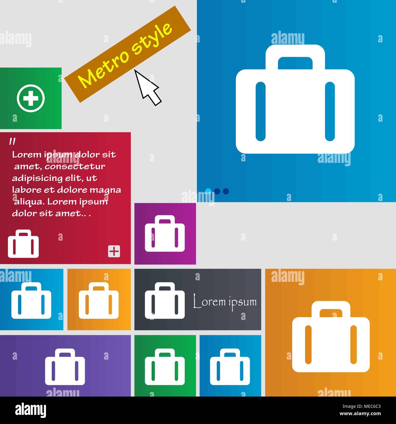 Koffer Symbol unterzeichnen. Tasten. Moderne Schnittstelle website buttons mit Cursor Mauszeiger. Vector Illustration Stock Vektor