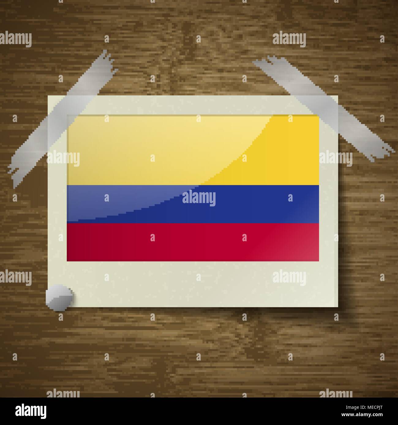 Flagge von Kolumbien am Rahmen auf Holz Textur. Vector Illustration Stock Vektor