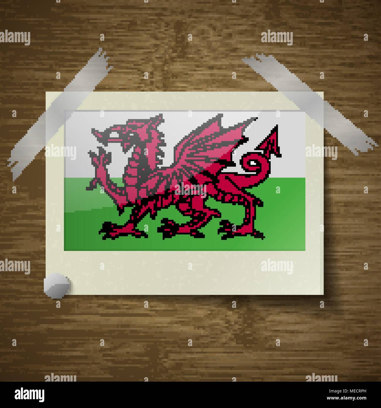 Flagge von Wales am Rahmen auf Holz- Textur. Vector Illustration Stock Vektor