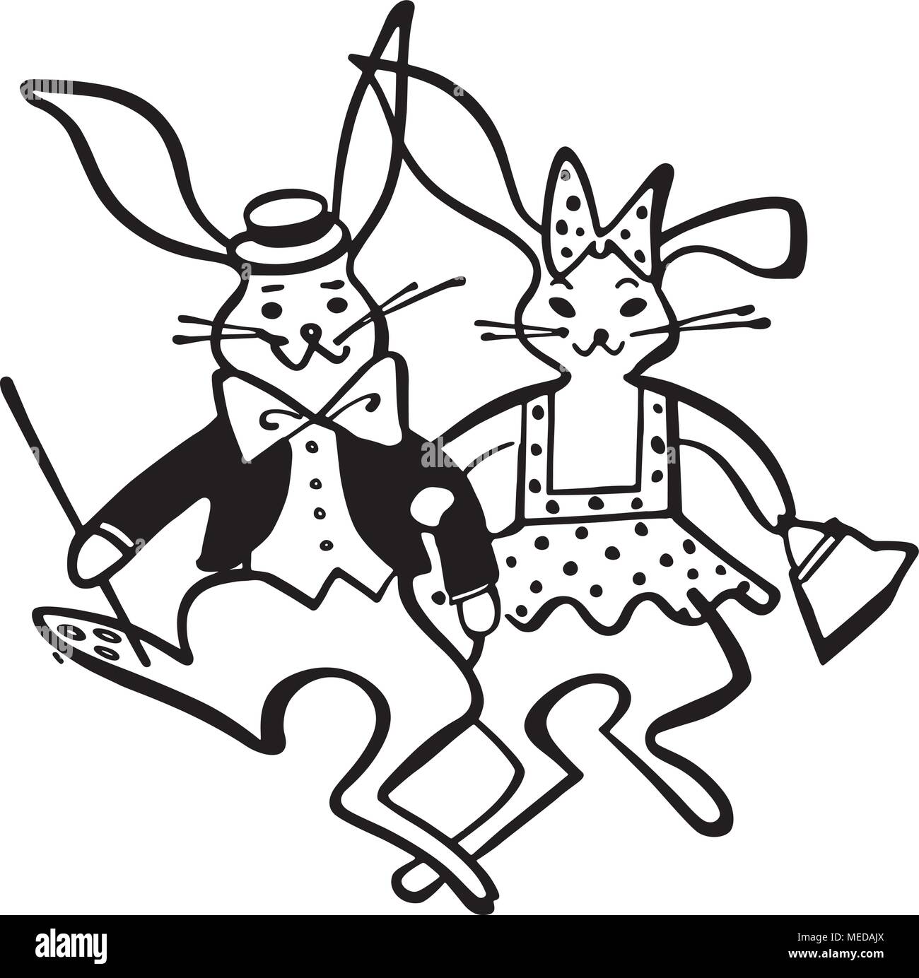 Osterhasen Paar - Retro Clipart Illustration Stock Vektor