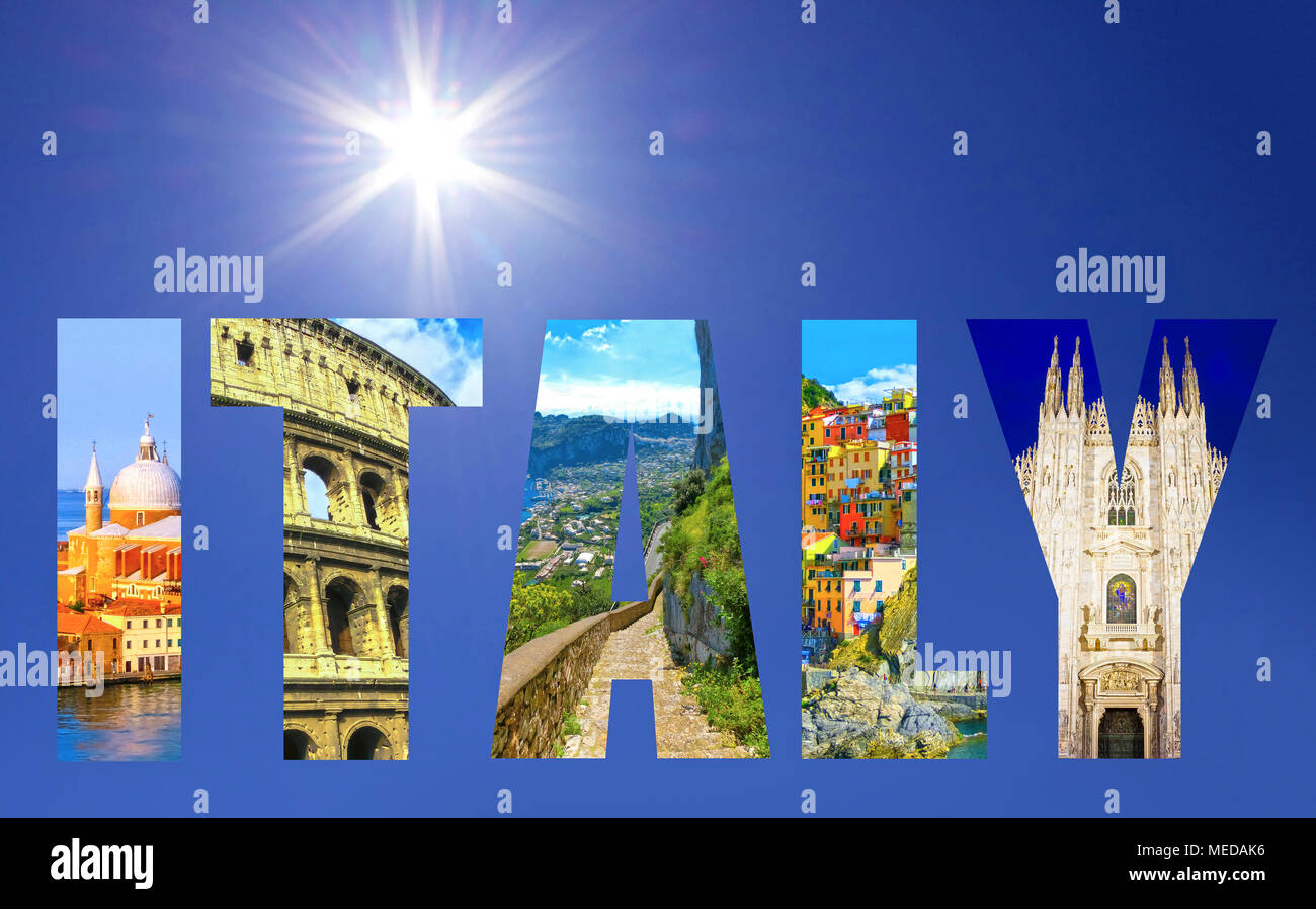 Collage von großen italienischen Reisezielen Stockfoto