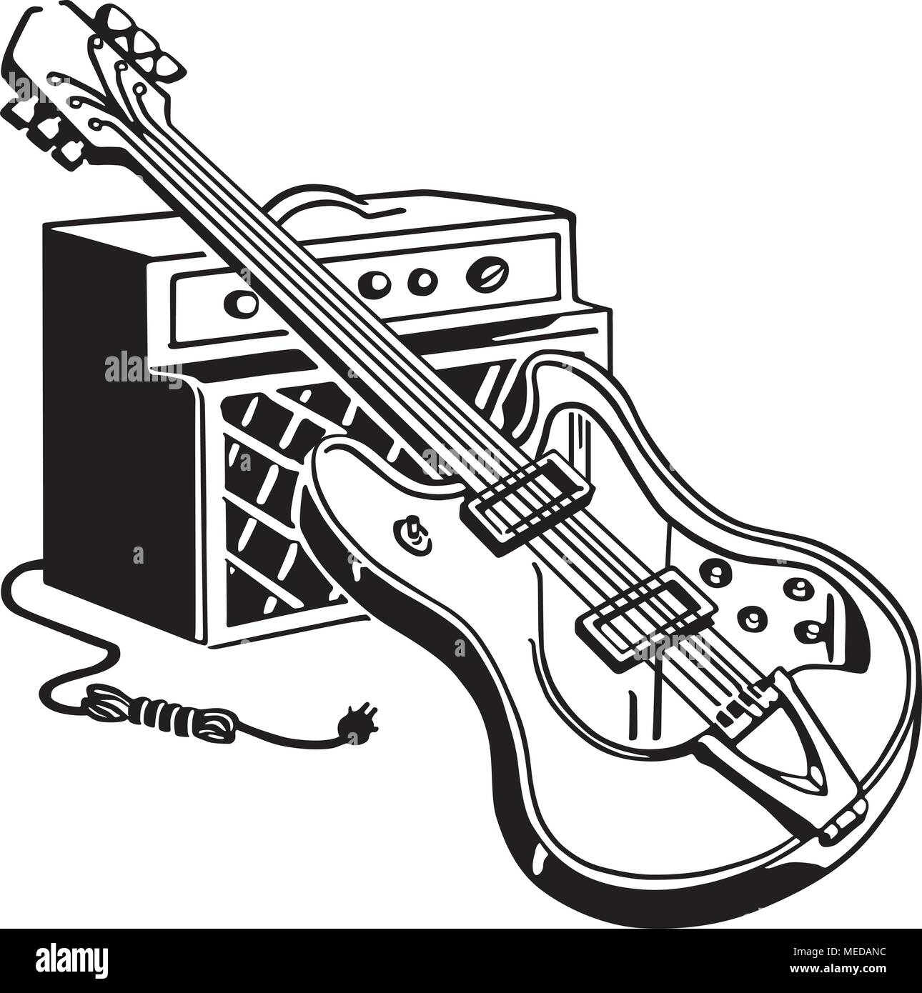 E-Gitarre und Verstärker - Retro Clipart Illustration Stock Vektor