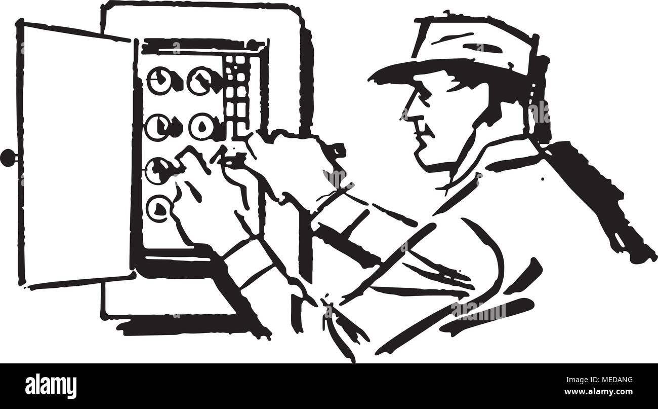 Elektriker bei der Arbeit - Retro Clipart Illustration Stock Vektor