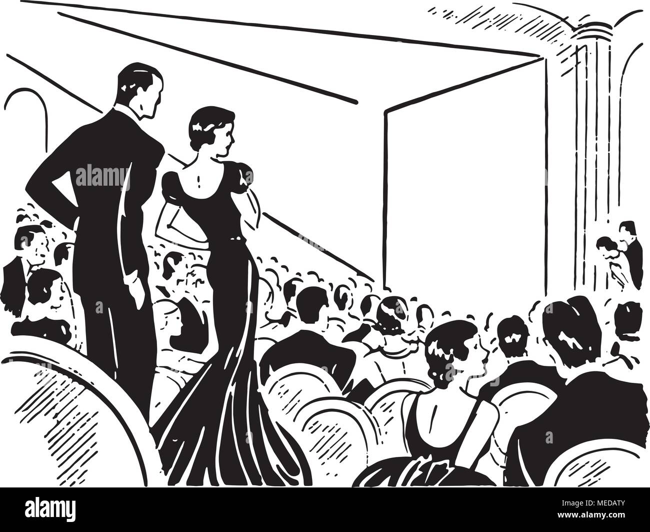 Abend Im Theater Retro Clipart Illustration Stock Vektorgrafik Alamy
