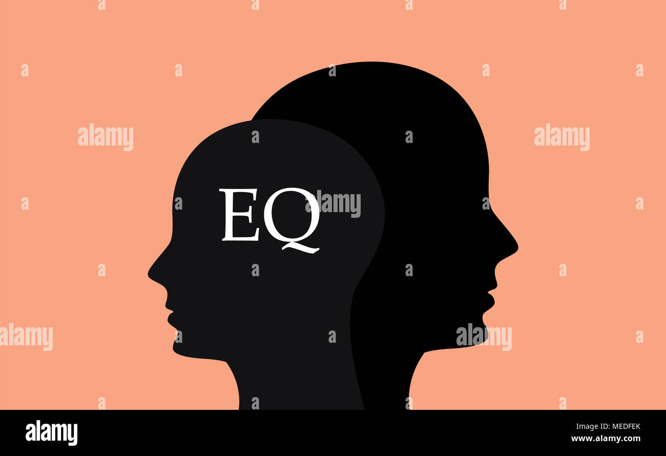 Eq-emotionale Frage mit sillhouette menschliche Gehirn Kopf mit orangen Hintergrund Stockfoto