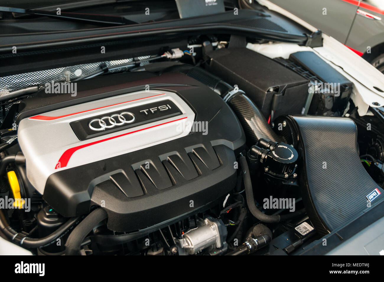 Getunt Audi TFSI-Motor wie von RPM Tuning an einem Audi Sport Event auf dem Shanghai International Circuit angezeigt. Stockfoto