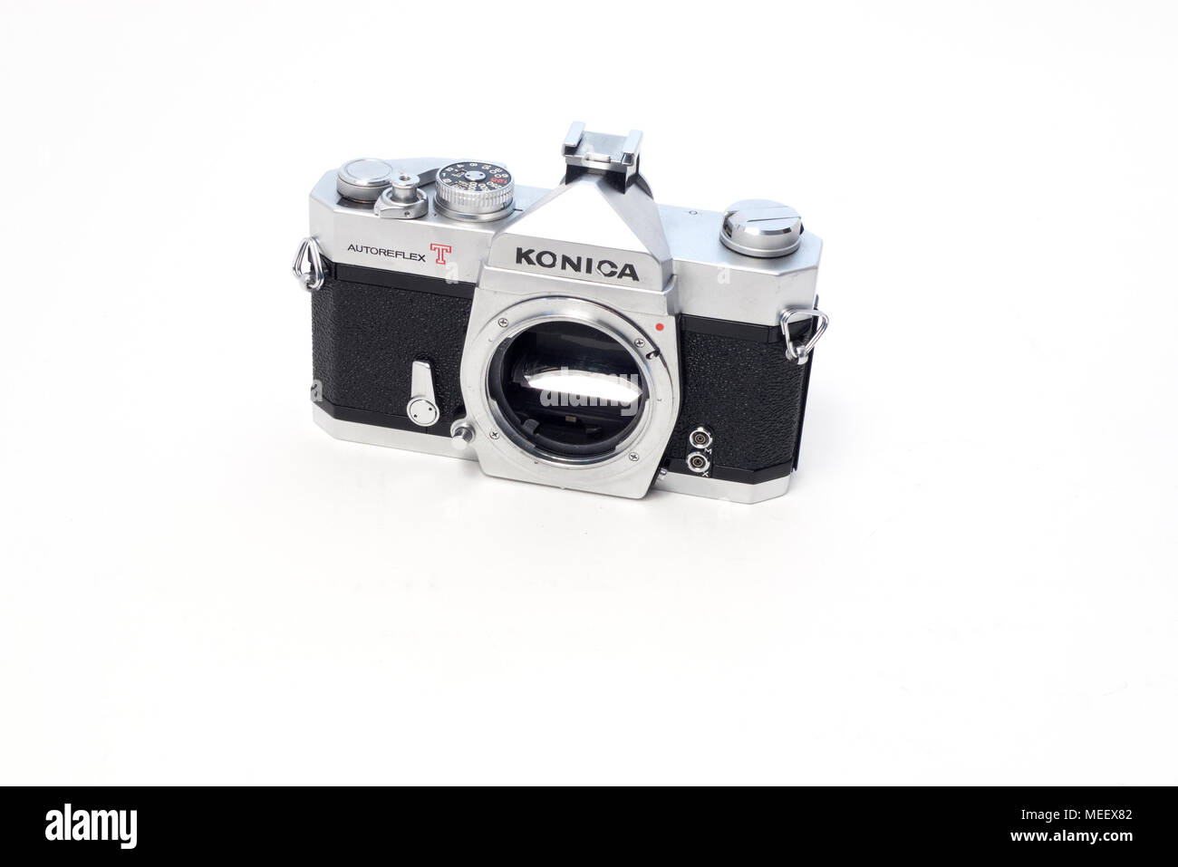 Eine alte Konica Autoreflex T 35-mm-SLR film Kamera Stockfoto