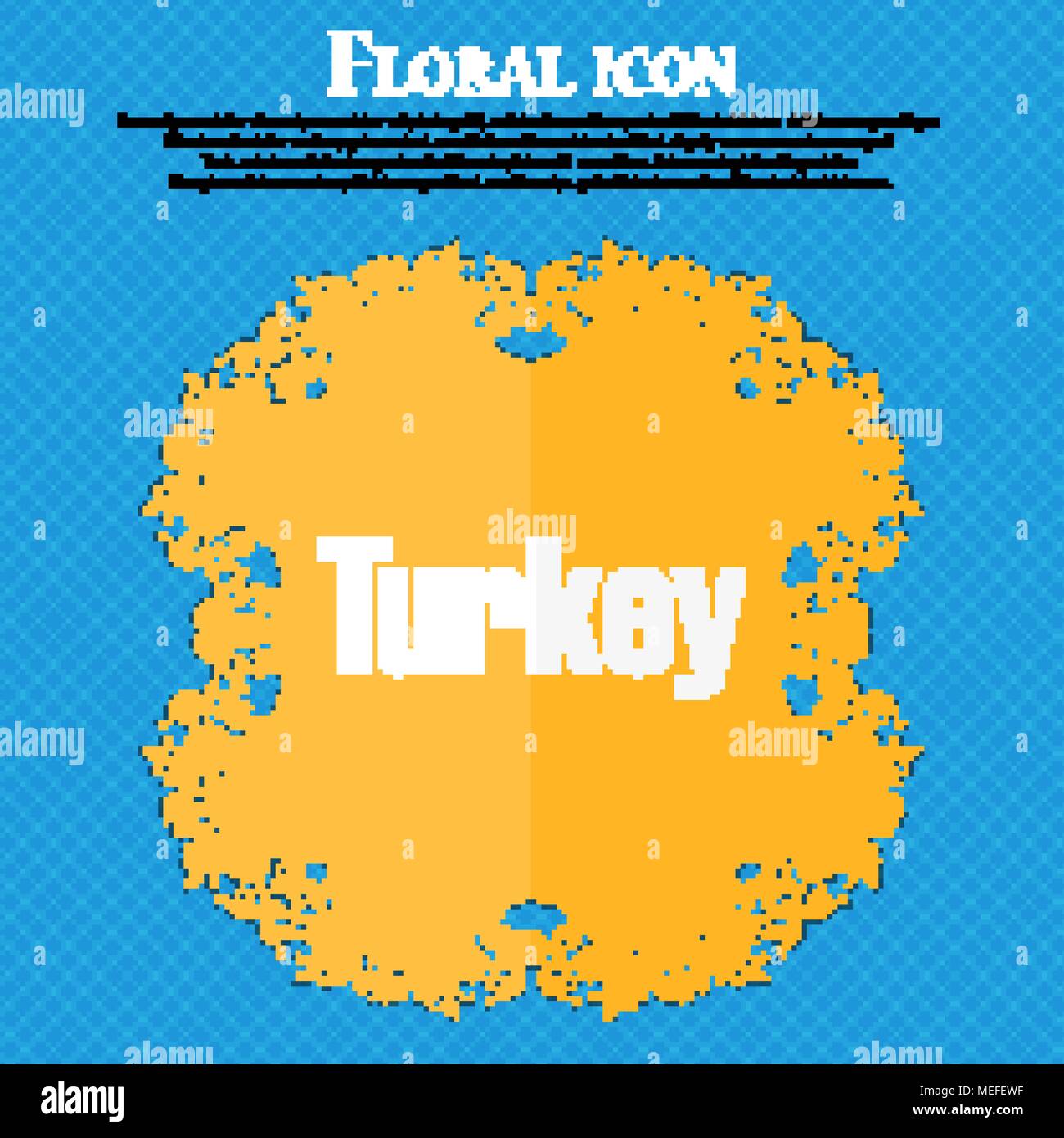 Türkei Symbol. Florale flache Bauweise auf einem blauen Abstrakt Hintergrund mit Platz für Ihren Text. Vector Illustration Stock Vektor