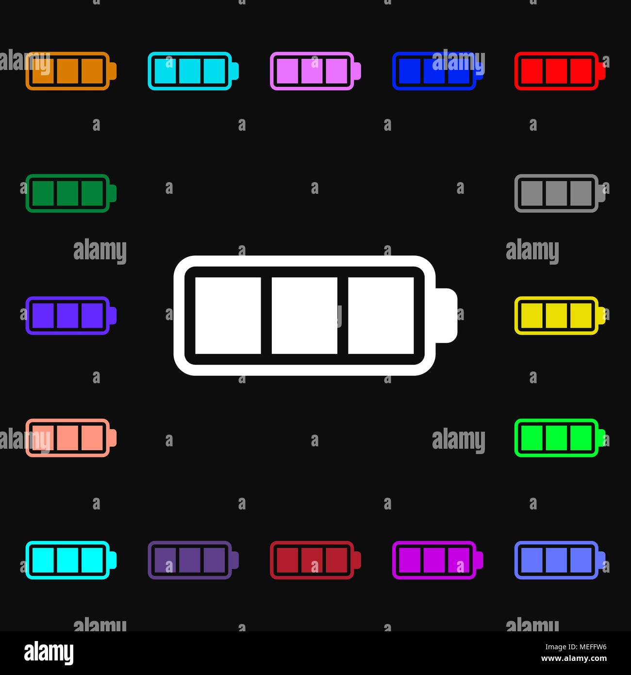 Batterie Voll Geladen Symbol Unterzeichnen Vielen Bunten Symbole