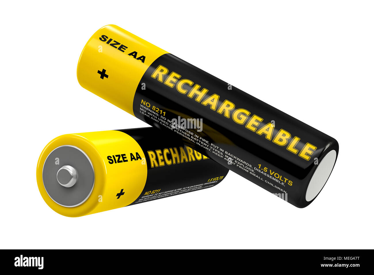 Aufladbare AA Batterien - 3D-Rendering Stockfoto