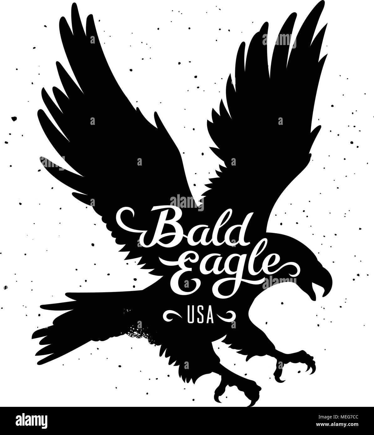 Weißkopfseeadler Silhouette und handschriftlichen Aufschrift "Bald Eagle USA'/Vector Illustration in Hipster style/T-shirt Grafiken Stock Vektor