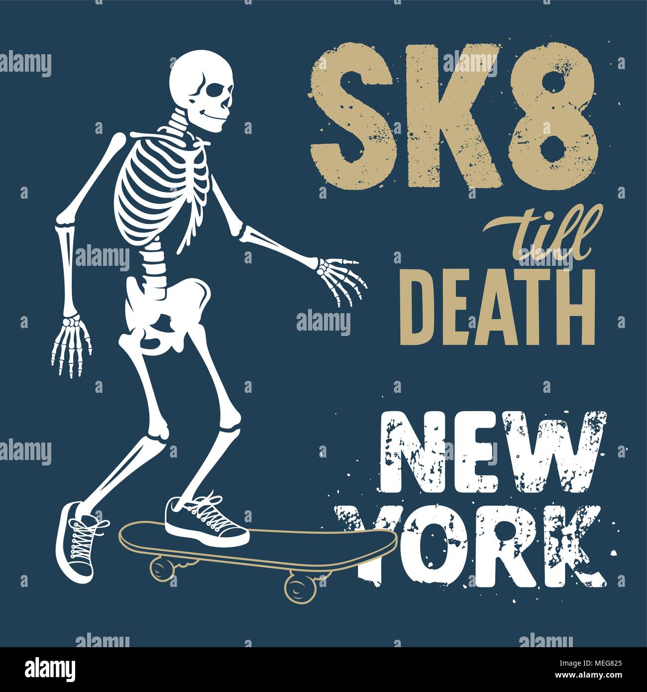 Skateboard t-shirt Grafiken. Skelett reiten auf Skateboard. Vector Illustration. Skull T-Grafik Stock Vektor