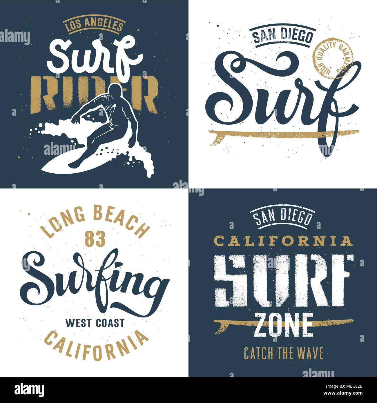 Surfen Kunstwerke set/Surfrider print Design/T-shirt Bekleidung drucken Grafiken/Original Graphic Tee Stock Vektor